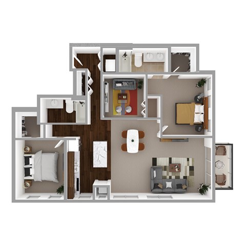 Floor plan for 2 beds, 2 baths, 1427 sqft